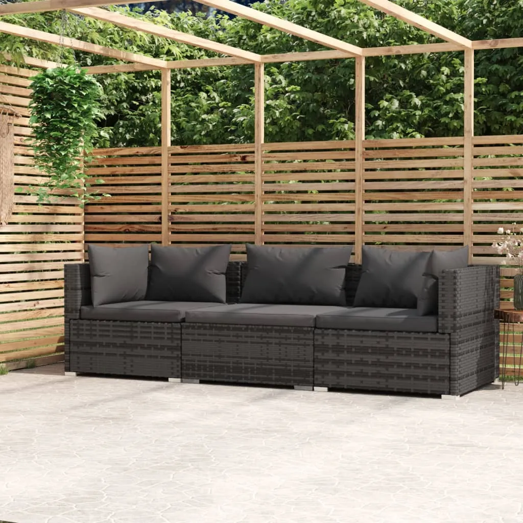 vidaXL Divano a 3 Posti con Cuscini in Polyrattan Grigio