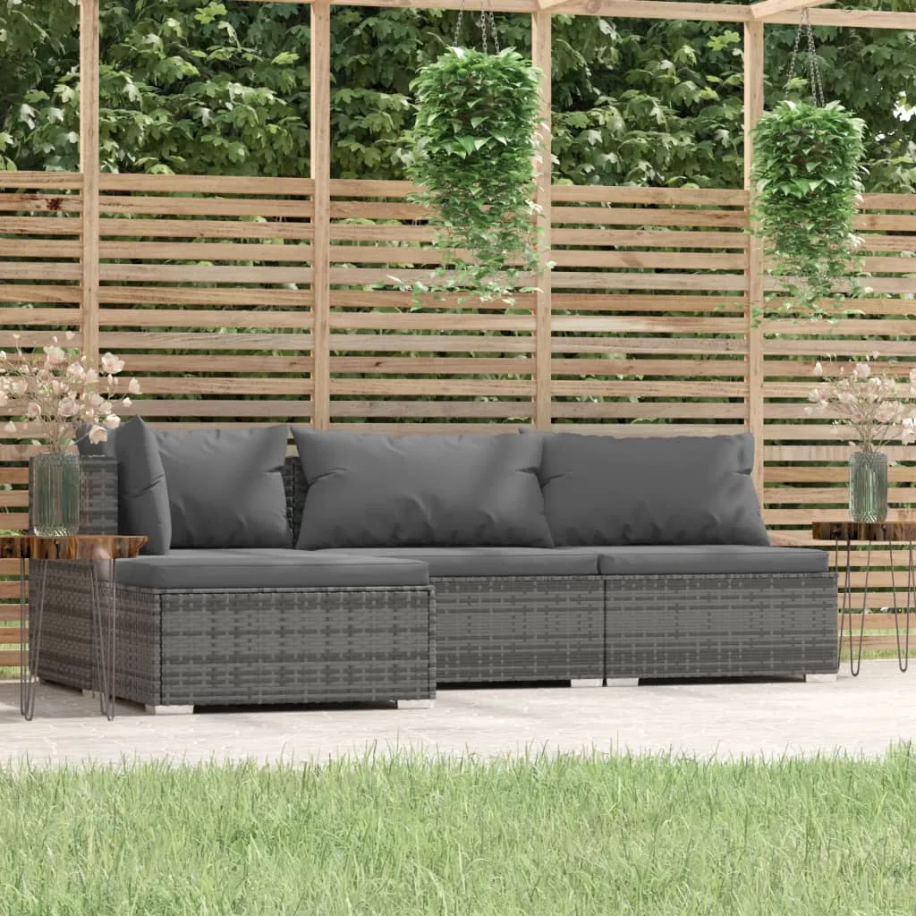 vidaXL Set Divani da Giardino 4 pz con Cuscini in Polyrattan Grigio