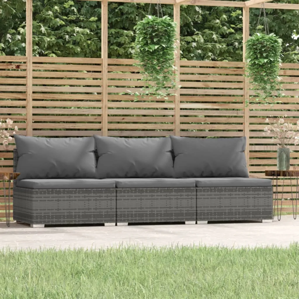 vidaXL Divano a 3 Posti con Cuscini in Polyrattan Grigio