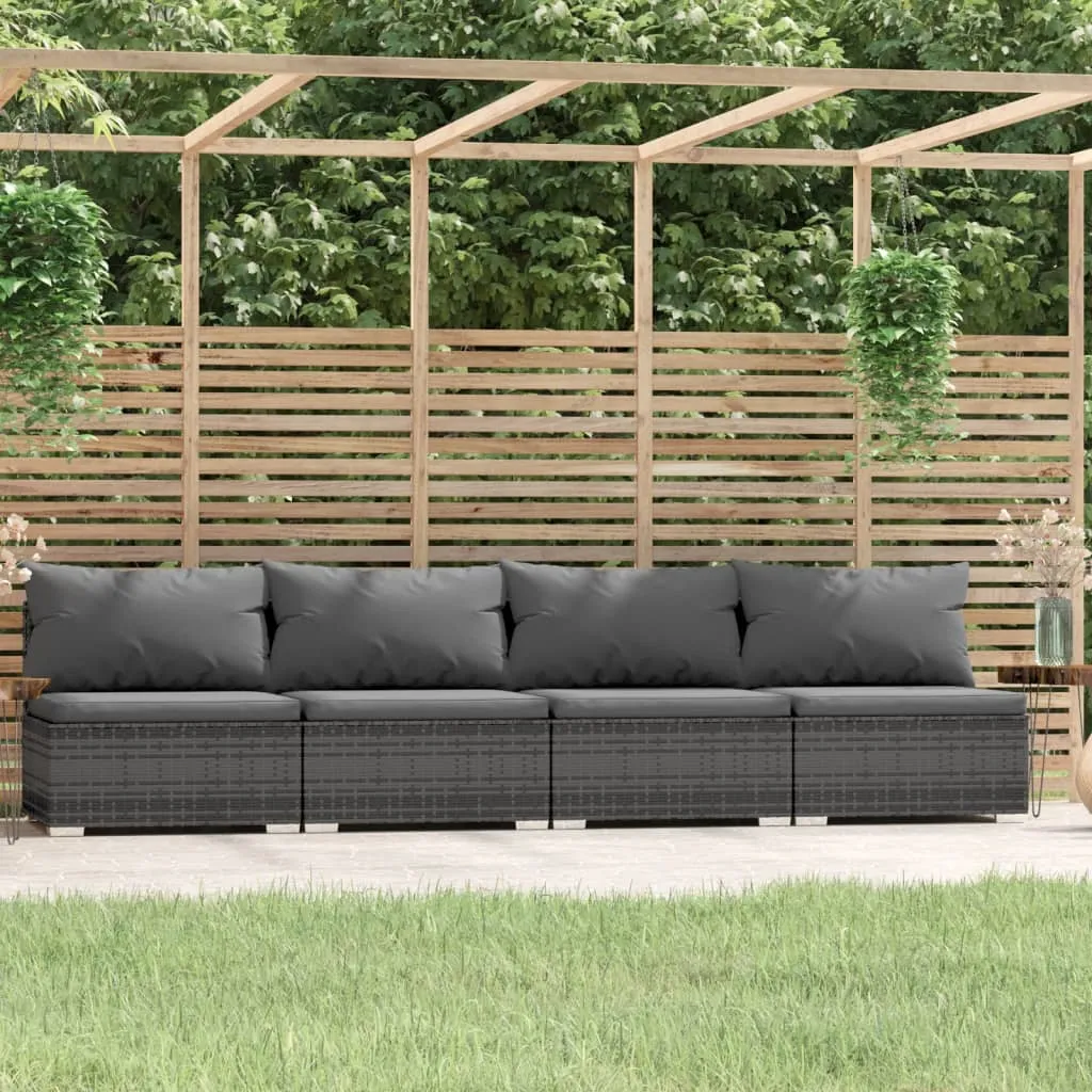 vidaXL Divano a 4 Posti con Cuscini in Polyrattan Grigio