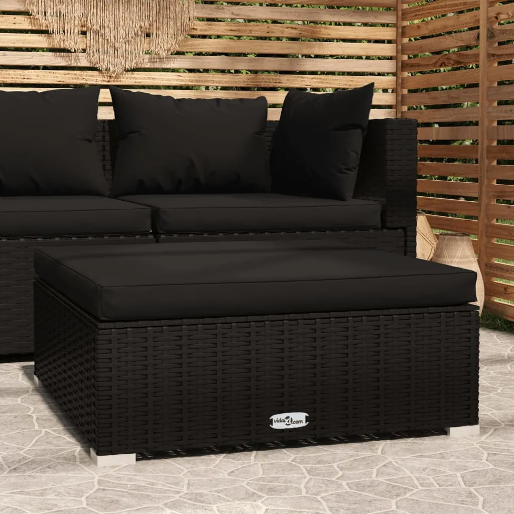 vidaXL Poggiapiedi da Giardino con Cuscino Nero 70x70x30 cm Polyrattan