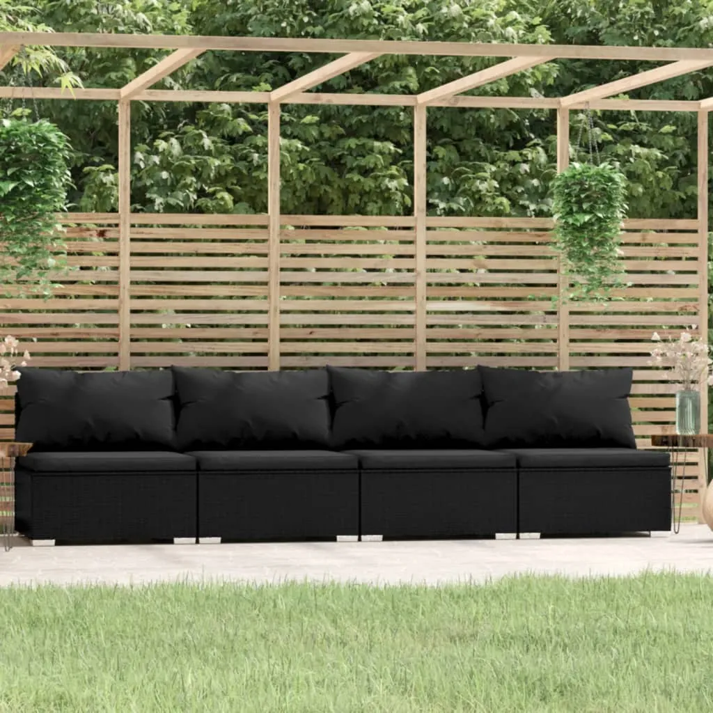 vidaXL Divano a 4 Posti con Cuscini in Polyrattan Nero