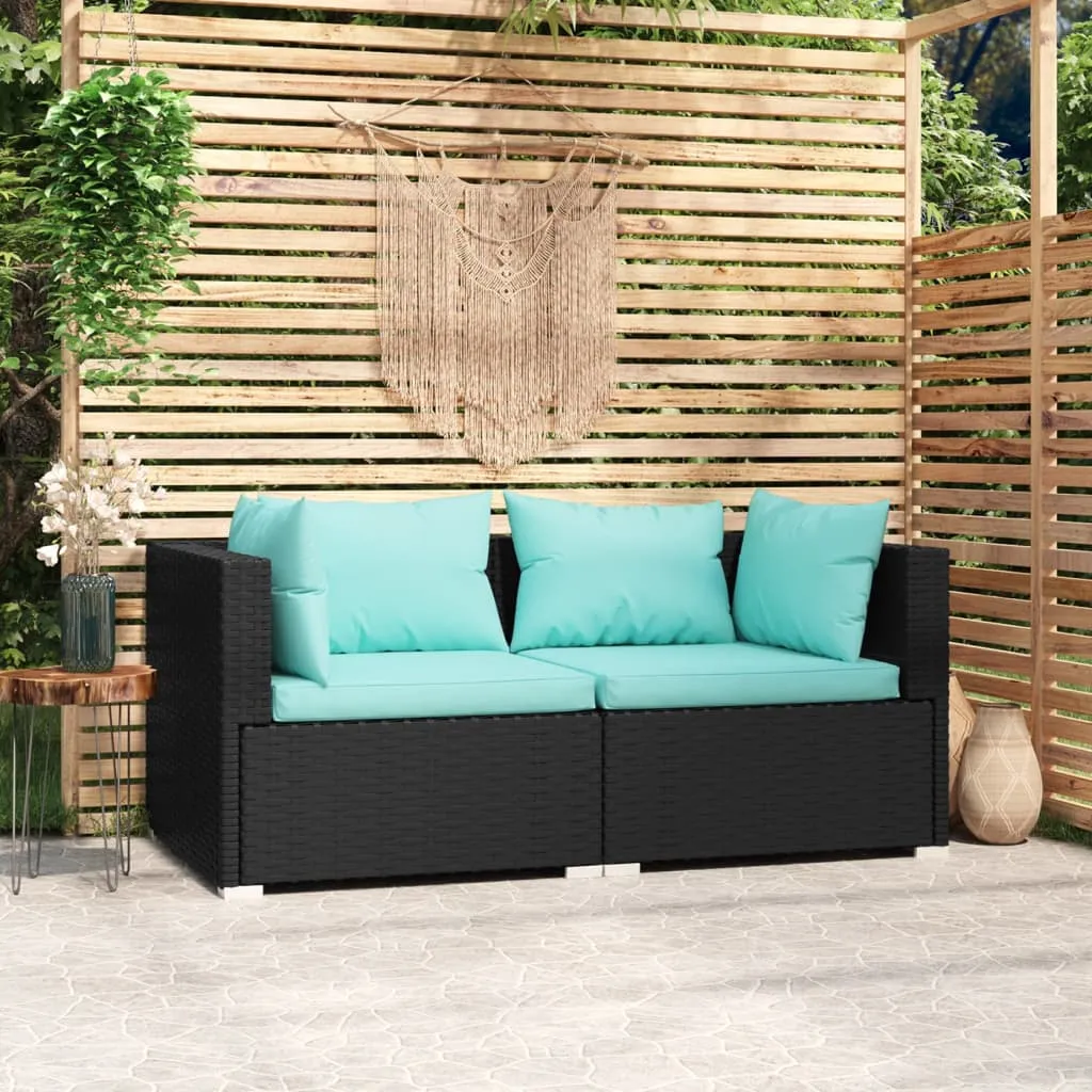 vidaXL Divano a 2 Posti con Cuscini in Polyrattan Nero