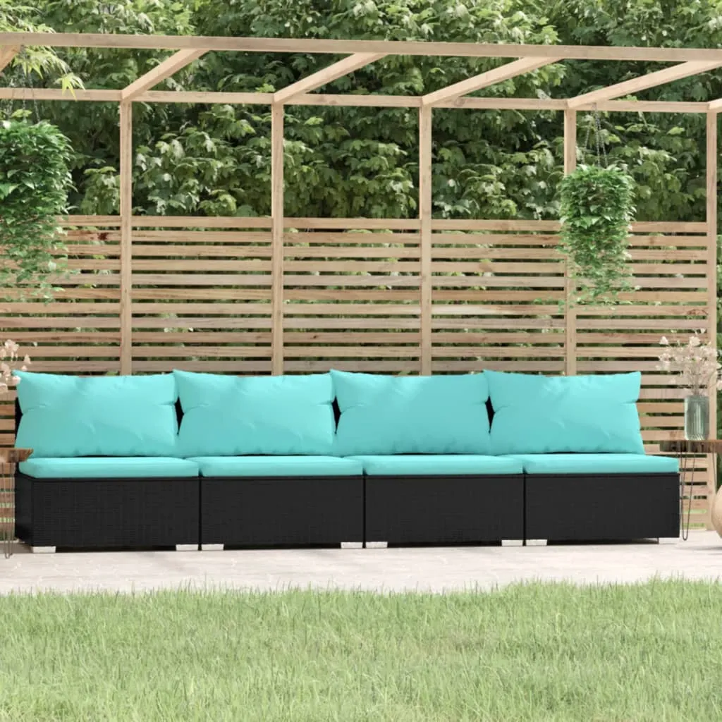 vidaXL Divano a 4 Posti con Cuscini in Polyrattan Nero