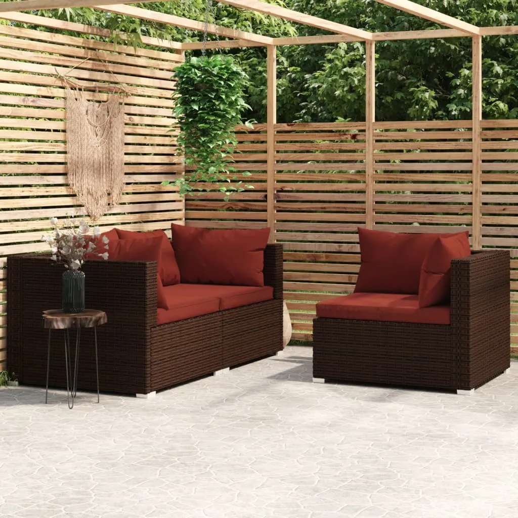 vidaXL Set Divani da Giardino con Cuscini 3 pz in Polyrattan Marrone