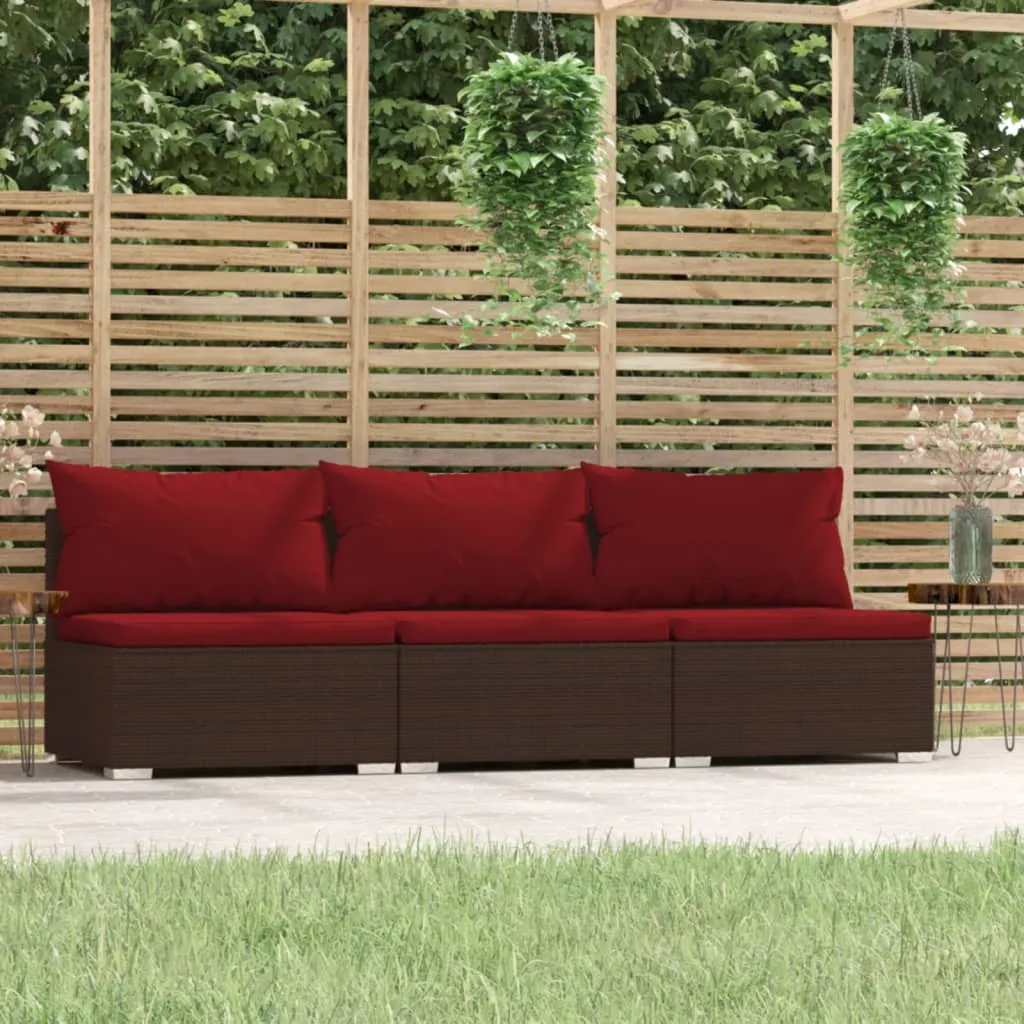 vidaXL Divano a 3 Posti con Cuscini in Polyrattan Marrone