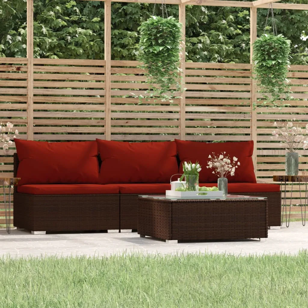 vidaXL Set Mobili da Giardino 4 pz con Cuscini in Polyrattan Marrone