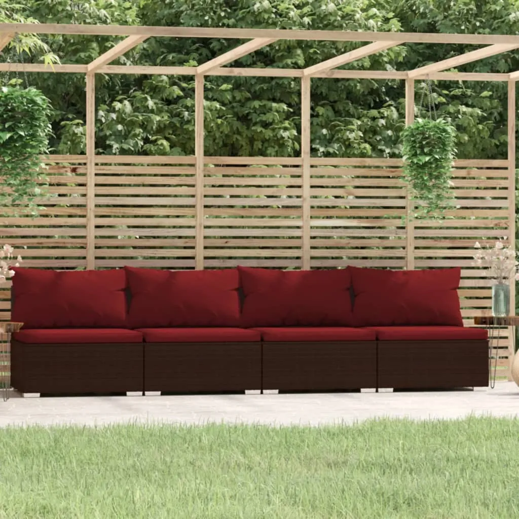 vidaXL Divano a 4 Posti con Cuscini in Polyrattan Marrone