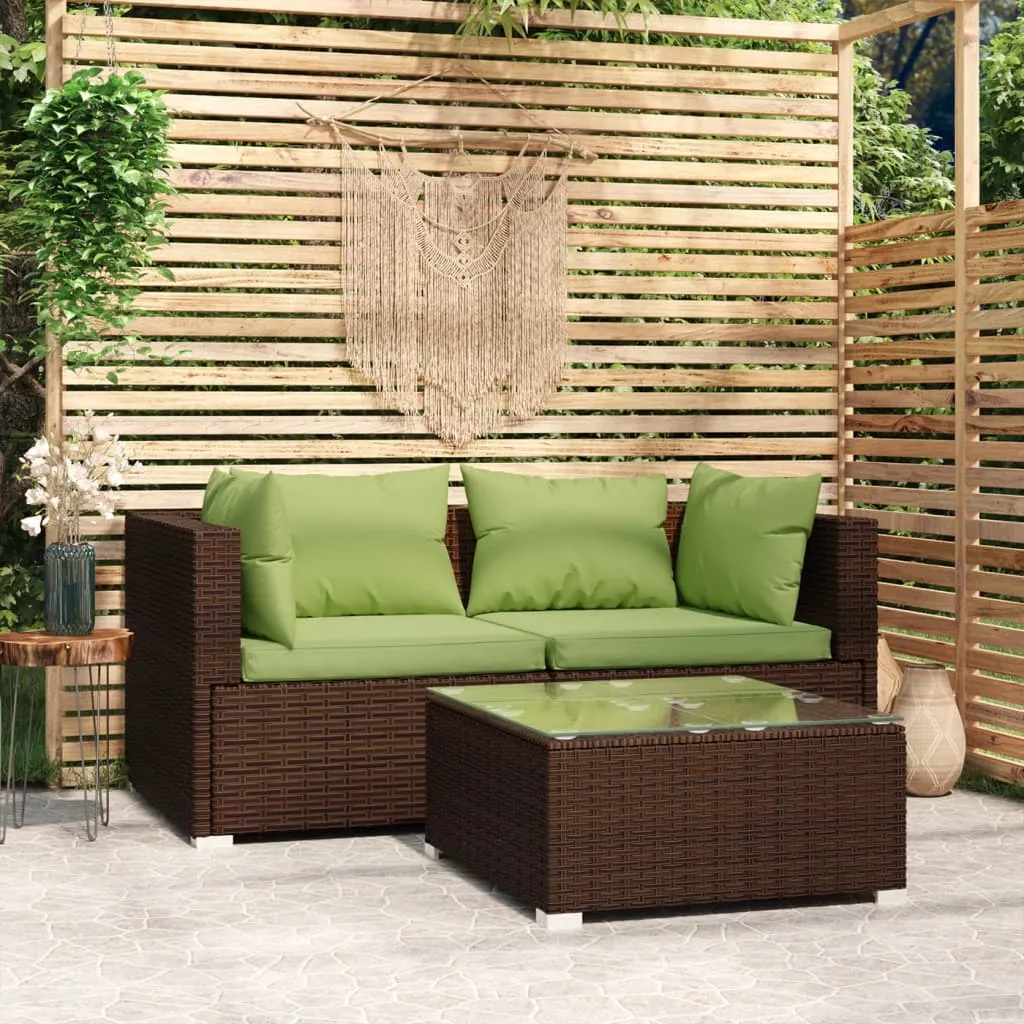 vidaXL Set Mobili da Giardino 3 pz con Cuscini in Polyrattan Marrone