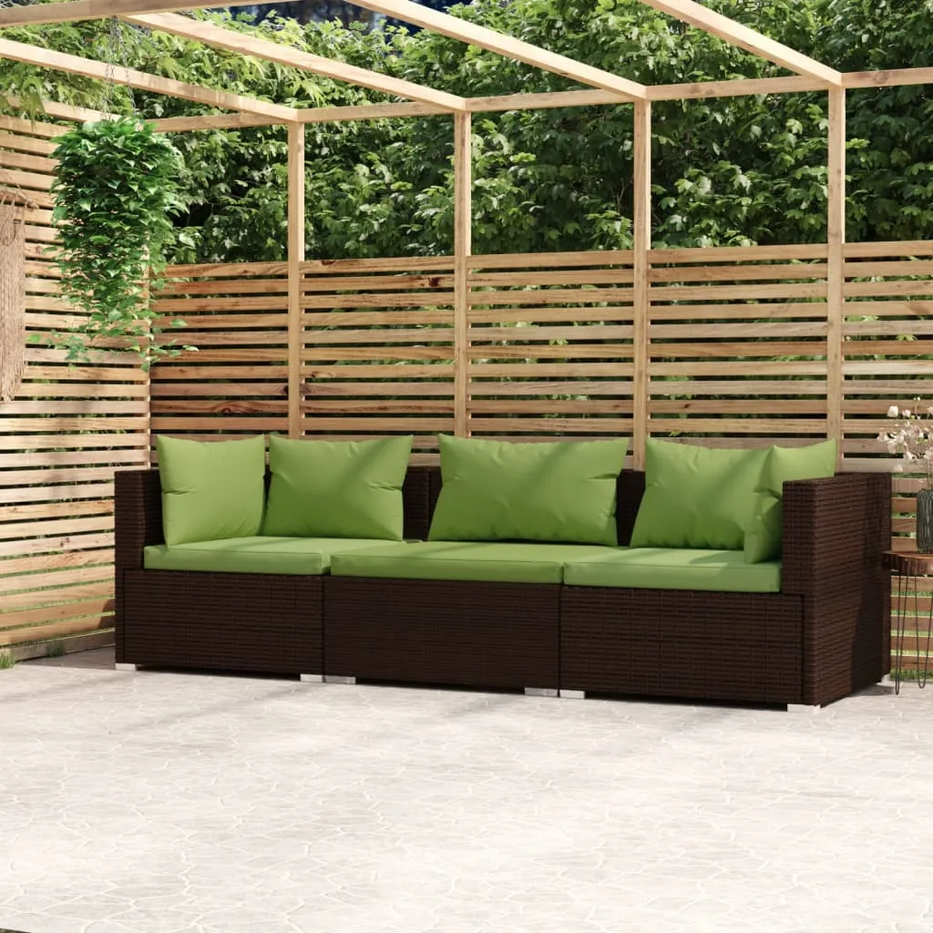 vidaXL Divano a 3 Posti con Cuscini in Polyrattan Marrone