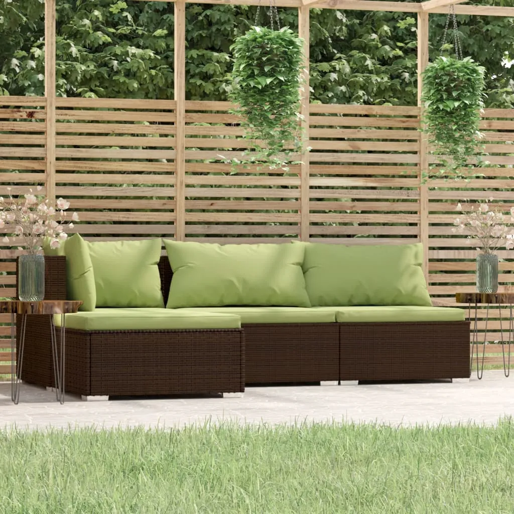 vidaXL Set Mobili da Giardino 4 pz con Cuscini in Polyrattan Marrone