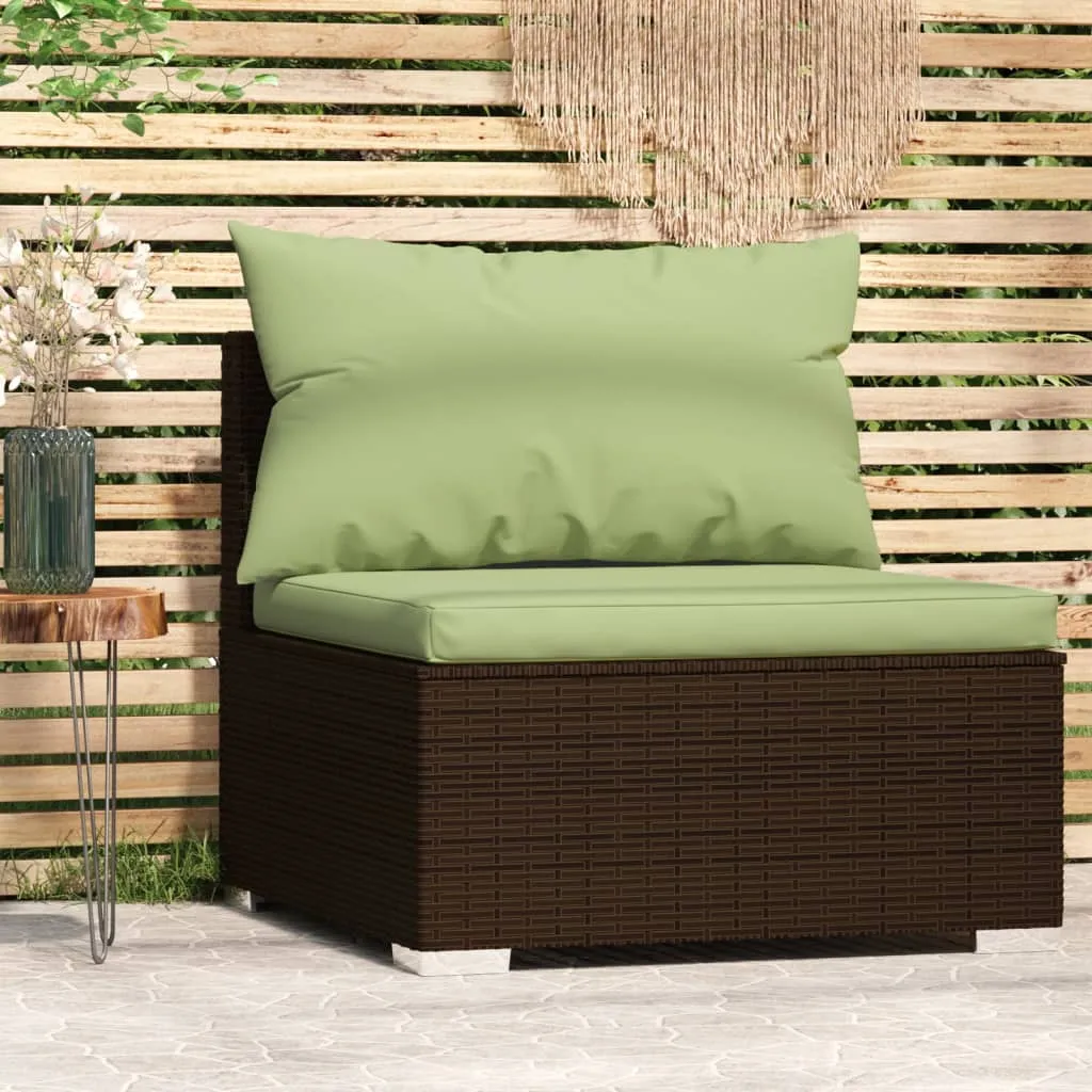 vidaXL Divano Centrale da Giardino con Cuscini in Polyrattan Marrone