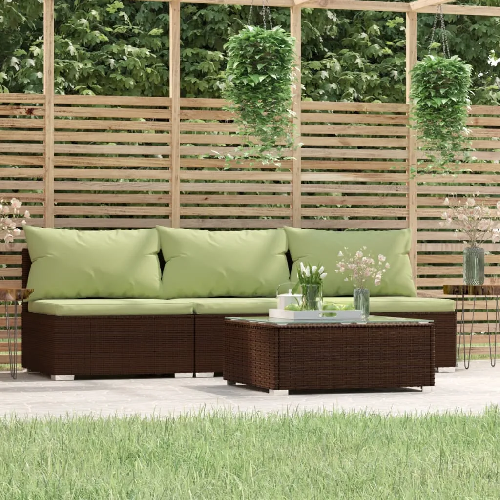 vidaXL Set Mobili da Giardino 4 pz con Cuscini in Polyrattan Marrone