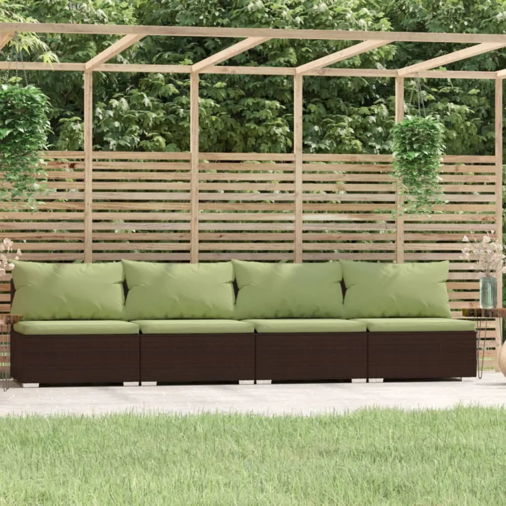 vidaXL Divano a 4 Posti con Cuscini in Polyrattan Marrone