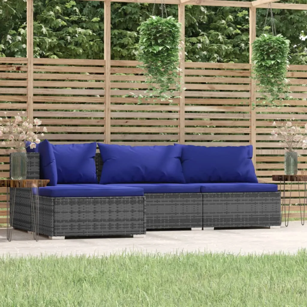 vidaXL Set Divani da Giardino 4 pz con Cuscini in Polyrattan Grigio