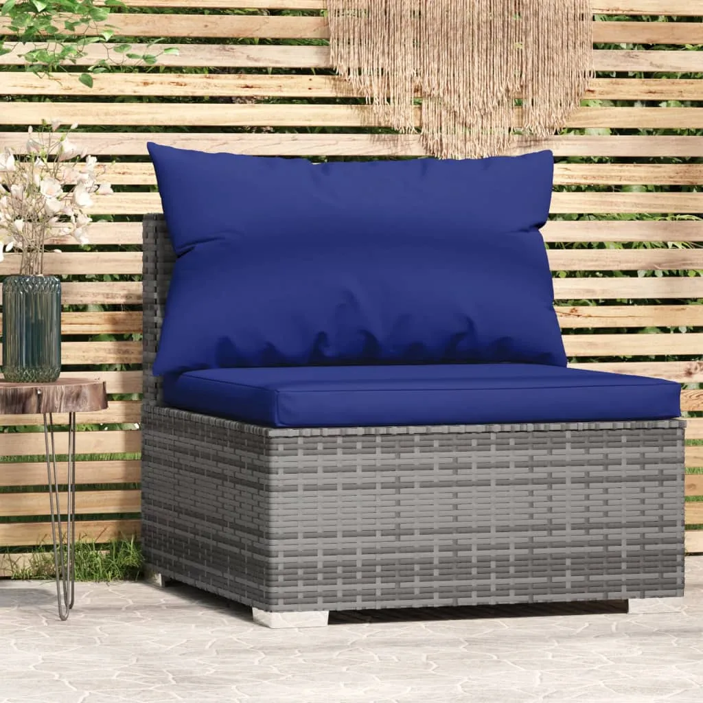 vidaXL Divano Centrale da Giardino con Cuscini in Polyrattan Grigio