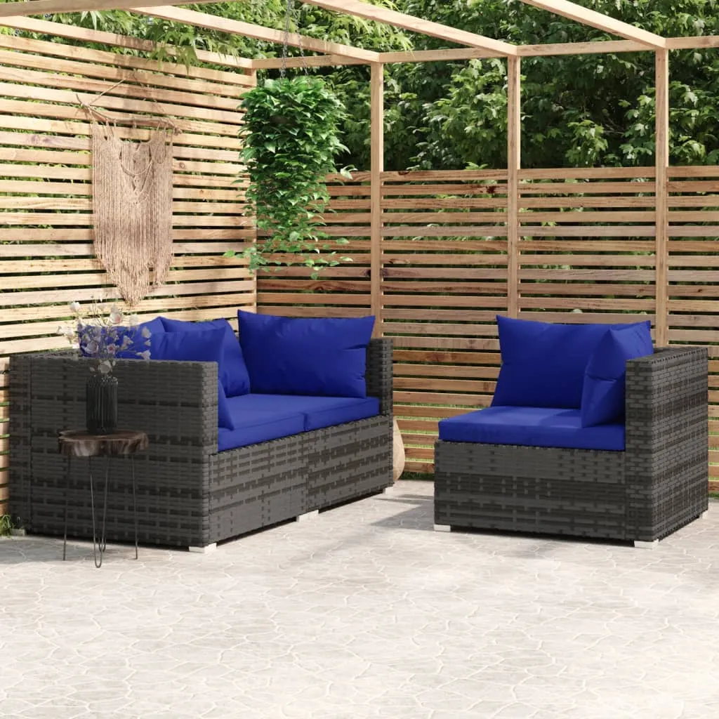 vidaXL Set Divani da Giardino 3 pz con Cuscini in Polyrattan Grigio