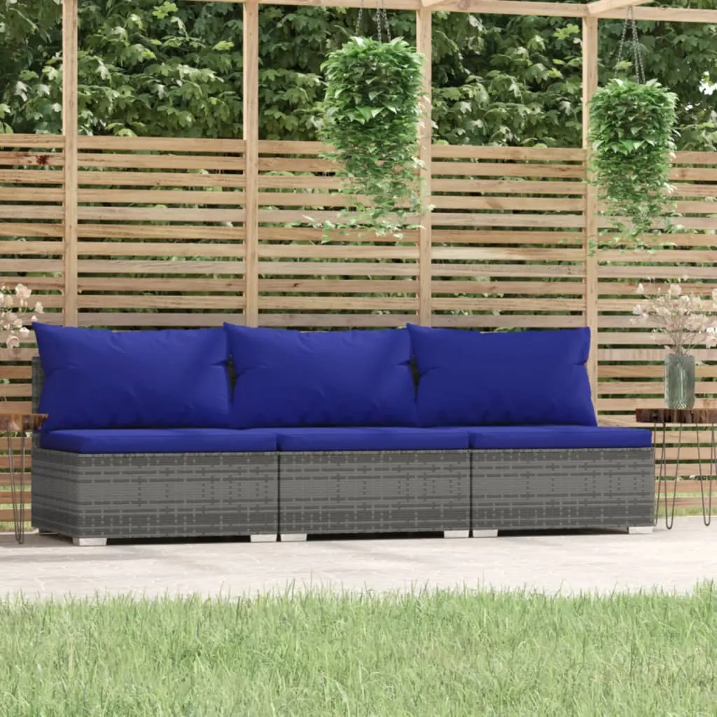 vidaXL Divano a 3 Posti con Cuscini in Polyrattan Grigio