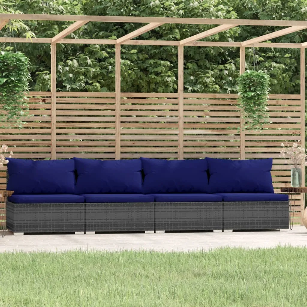 vidaXL Divano a 4 Posti con Cuscini in Polyrattan Grigio