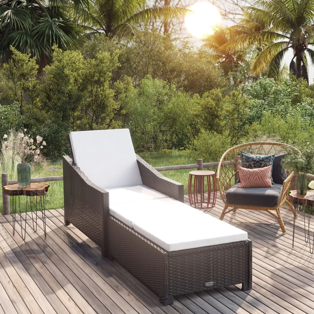 vidaXL Lettino Prendisole con Cuscino Bianco Crema in Polyrattan Nero