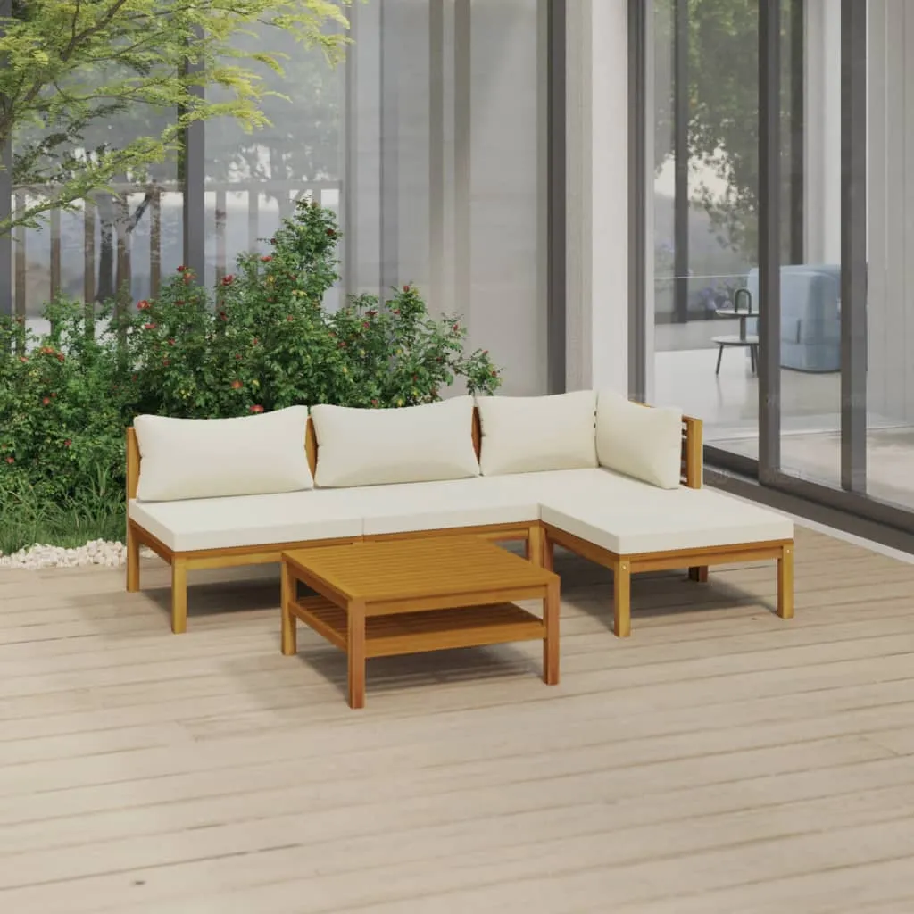 vidaXL Set Divani da Giardino 5 pz con Cuscini Crema in Legno Acacia