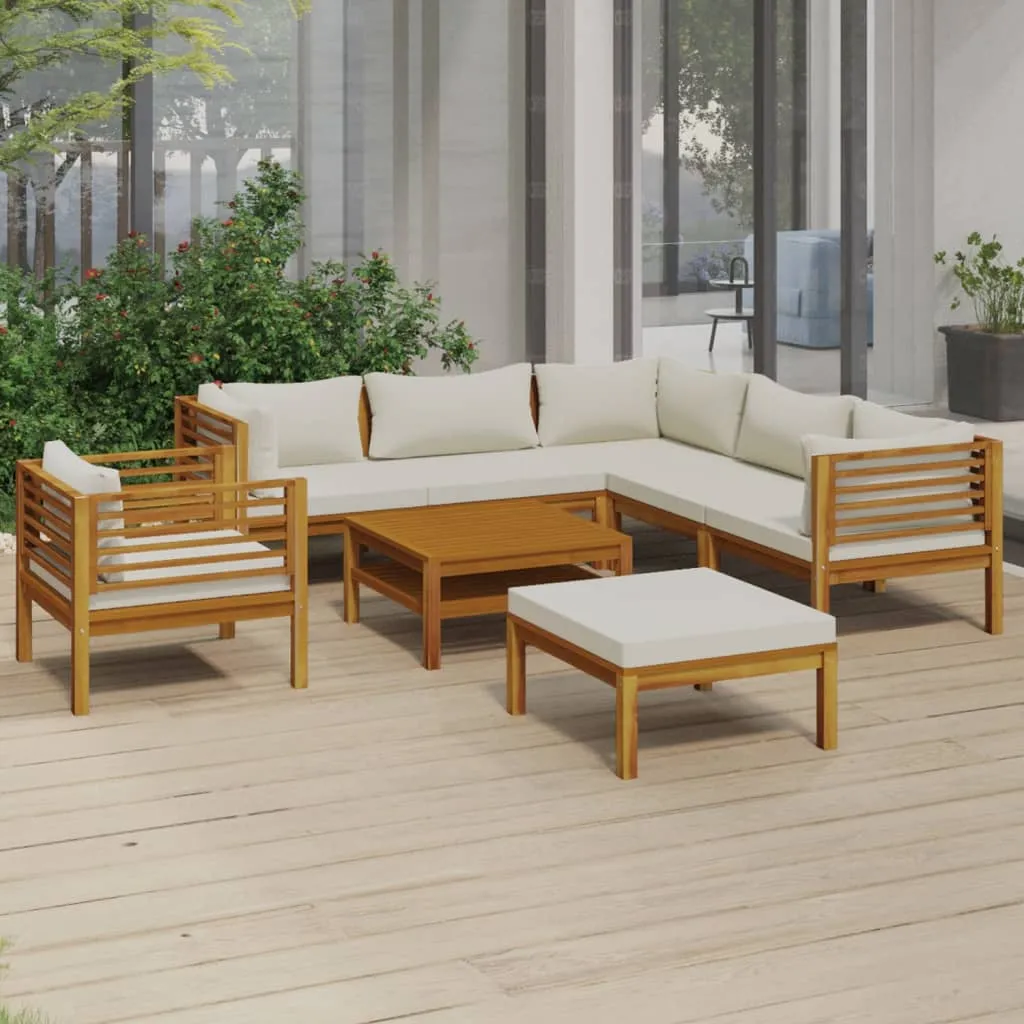 vidaXL Set Divani da Giardino 8 pz con Cuscini Crema in Legno Acacia