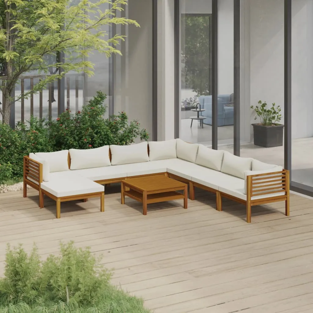 vidaXL Set Divani da Giardino 9 pz con Cuscini Crema in Legno Acacia