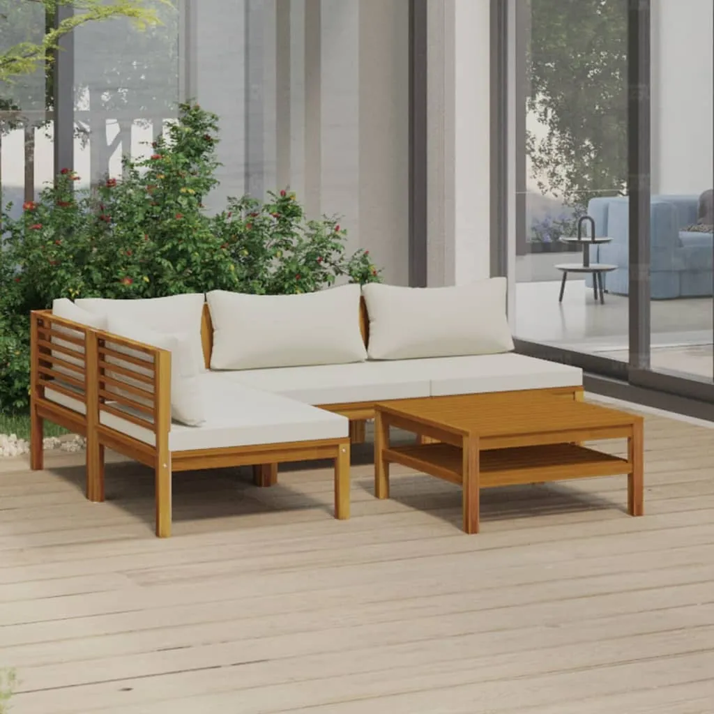 vidaXL Set Divani da Giardino 5 pz con Cuscini Crema in Legno Acacia