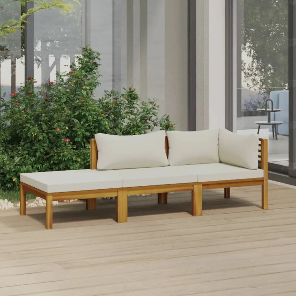 vidaXL Set Divani da Giardino 3 pz con Cuscini Crema in Legno Acacia