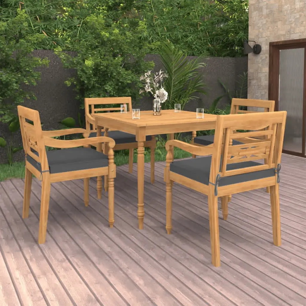 vidaXL Set Pranzo da Giardino con Cuscini 5pz Legno Massello di Teak