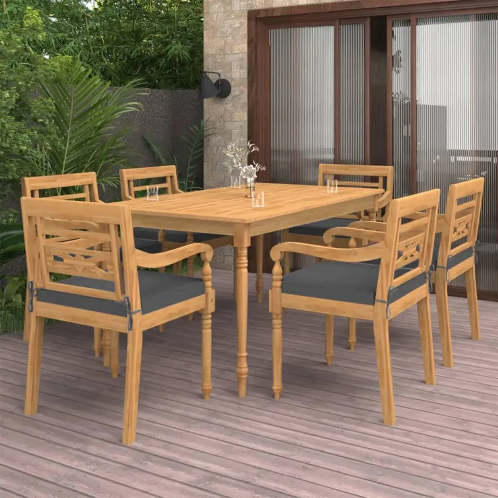 vidaXL Set Pranzo da Giardino con Cuscini 7pz Legno Massello di Teak