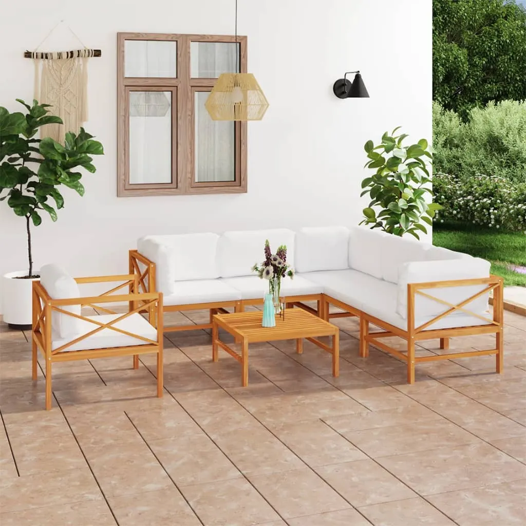 vidaXL Set Divani da Giardino 7pz Cuscini Crema Legno Massello di Teak