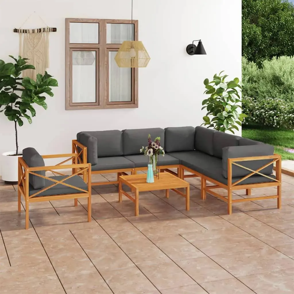 vidaXL Set Divani Giardino 7pz Cuscini Grigi in Legno Massello di Teak