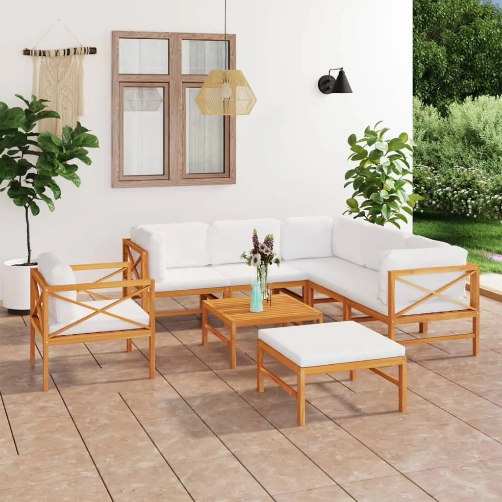 vidaXL Set Divani da Giardino 8pz Cuscini Crema Legno Massello di Teak