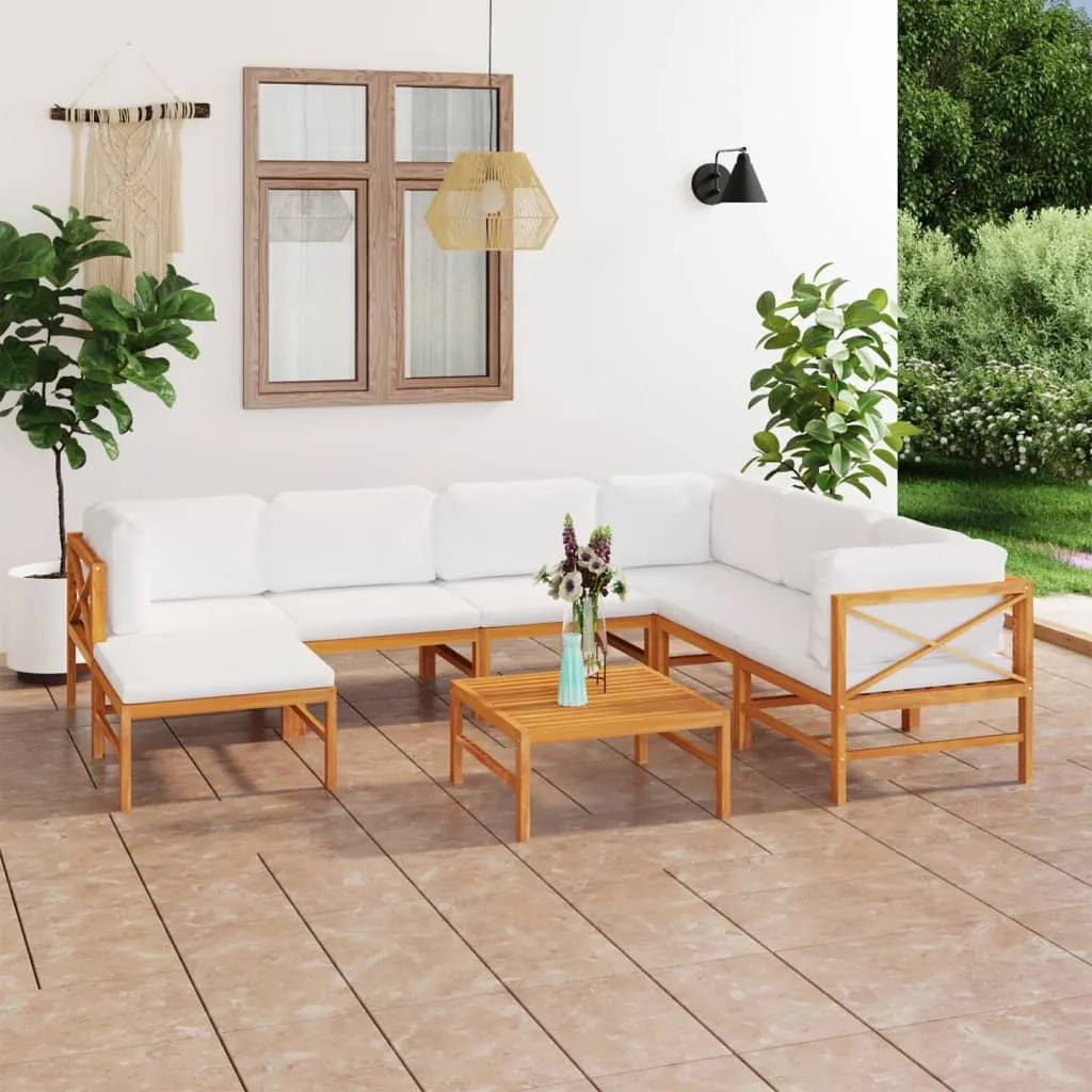 vidaXL Set Divani da Giardino 8pz Cuscini Crema Legno Massello di Teak