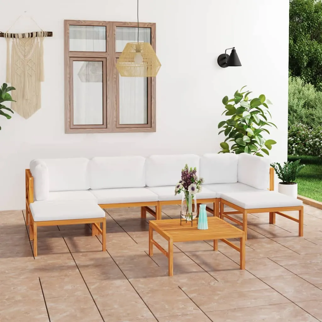 vidaXL Set Divani Giardino 7pz Cuscini Crema in Legno Massello di Teak