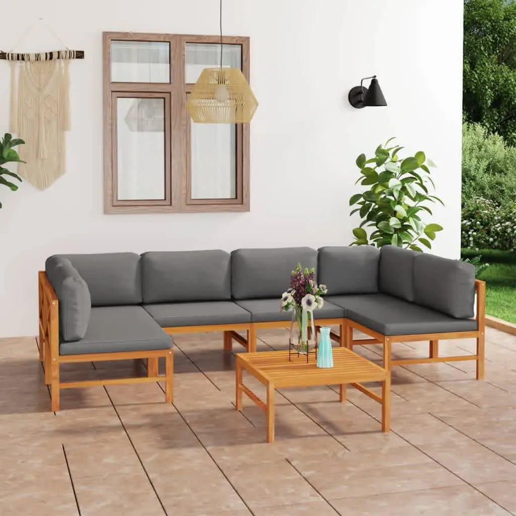 vidaXL Set Divani da Giardino 7pz Cuscini Grigi Legno Massello di Teak