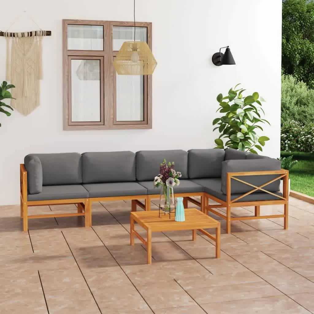 vidaXL Set Divani da Giardino 6pz Cuscini Grigi Legno Massello di Teak