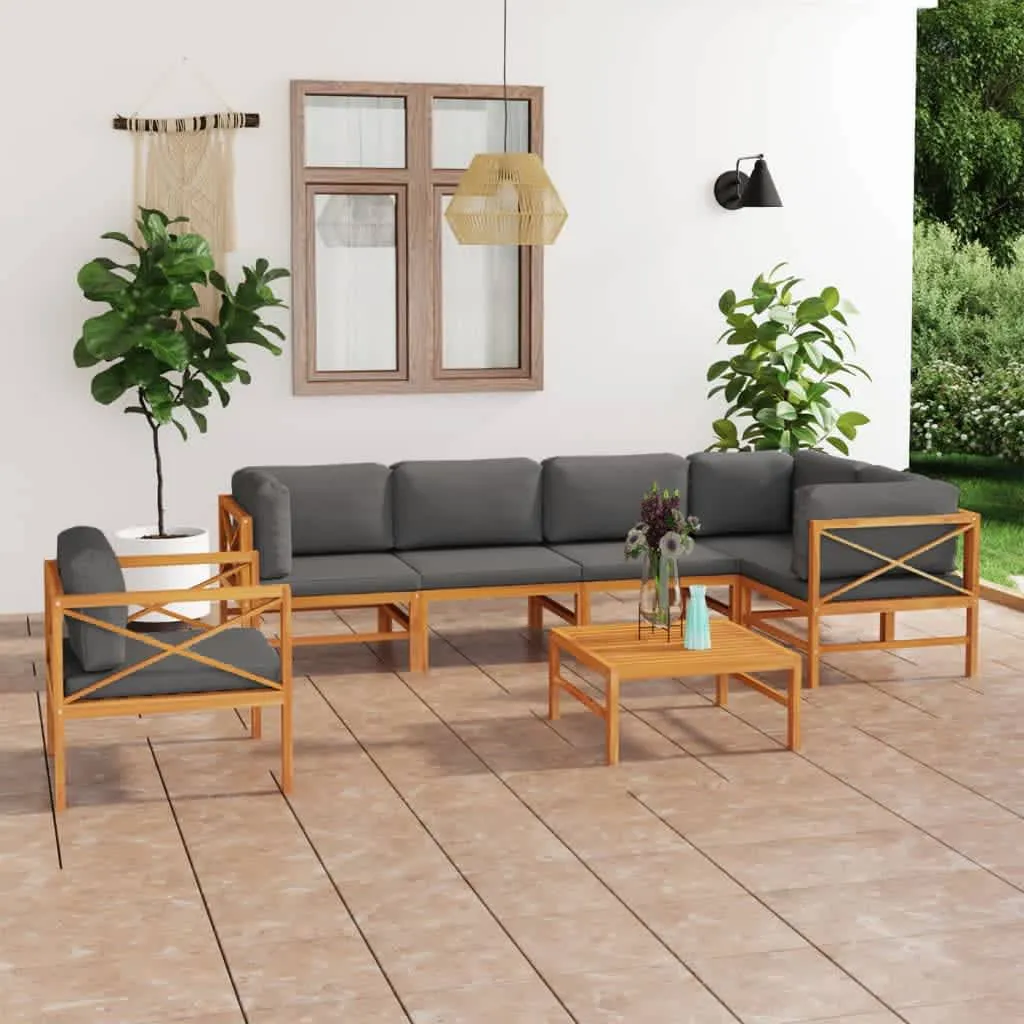 vidaXL Set Divani da Giardino 7pz Cuscini Grigi Legno Massello di Teak