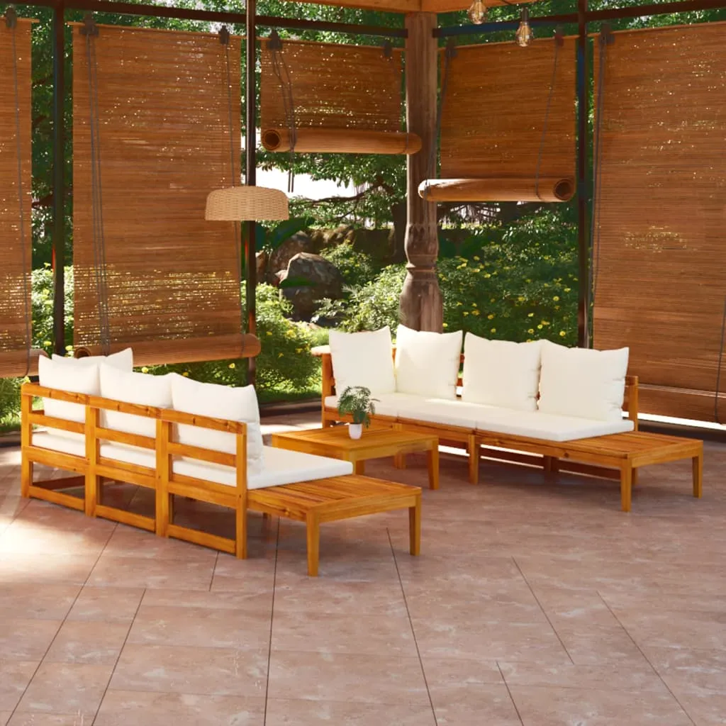 vidaXL Set Divani Giardino 5 pz Cuscini Bianco Crema in Legno d'Acacia