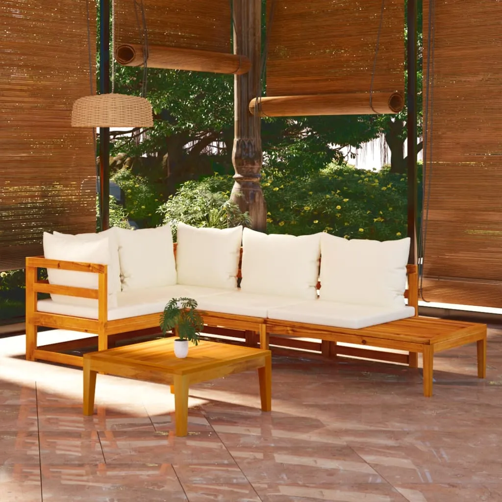 vidaXL Set Divani Giardino 4 pz Cuscini Bianco Crema in Legno d'Acacia