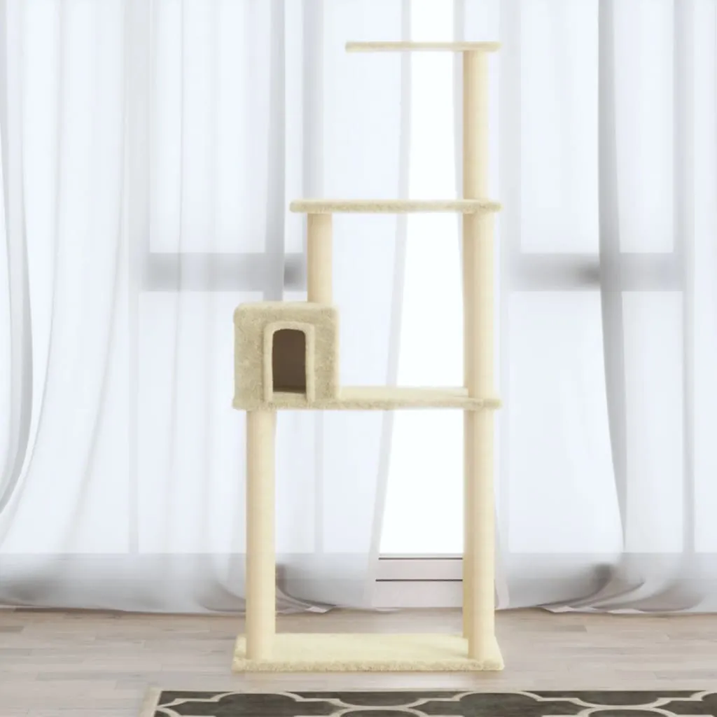 vidaXL Albero per Gatti con Tiragraffi in Sisal Crema 147 cm