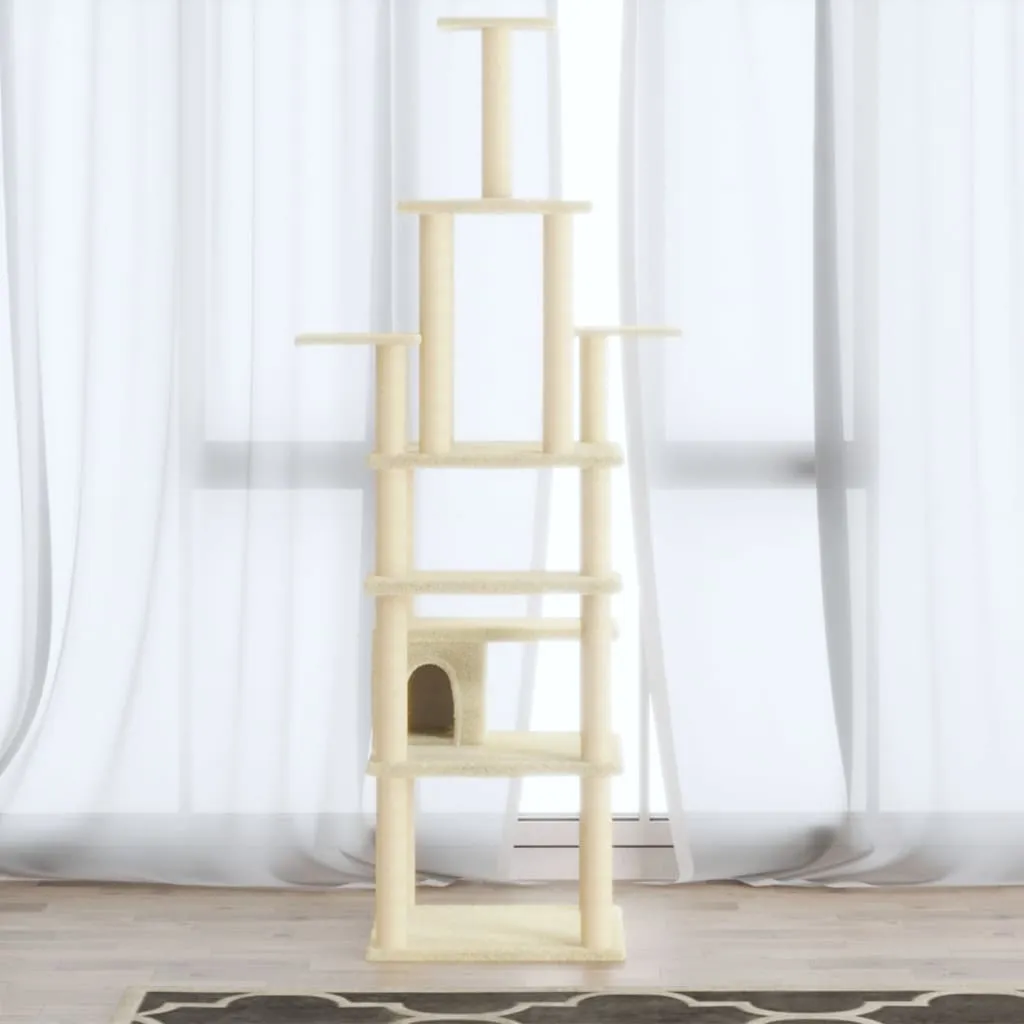 vidaXL Albero per Gatti con Tiragraffi in Sisal Crema 183 cm