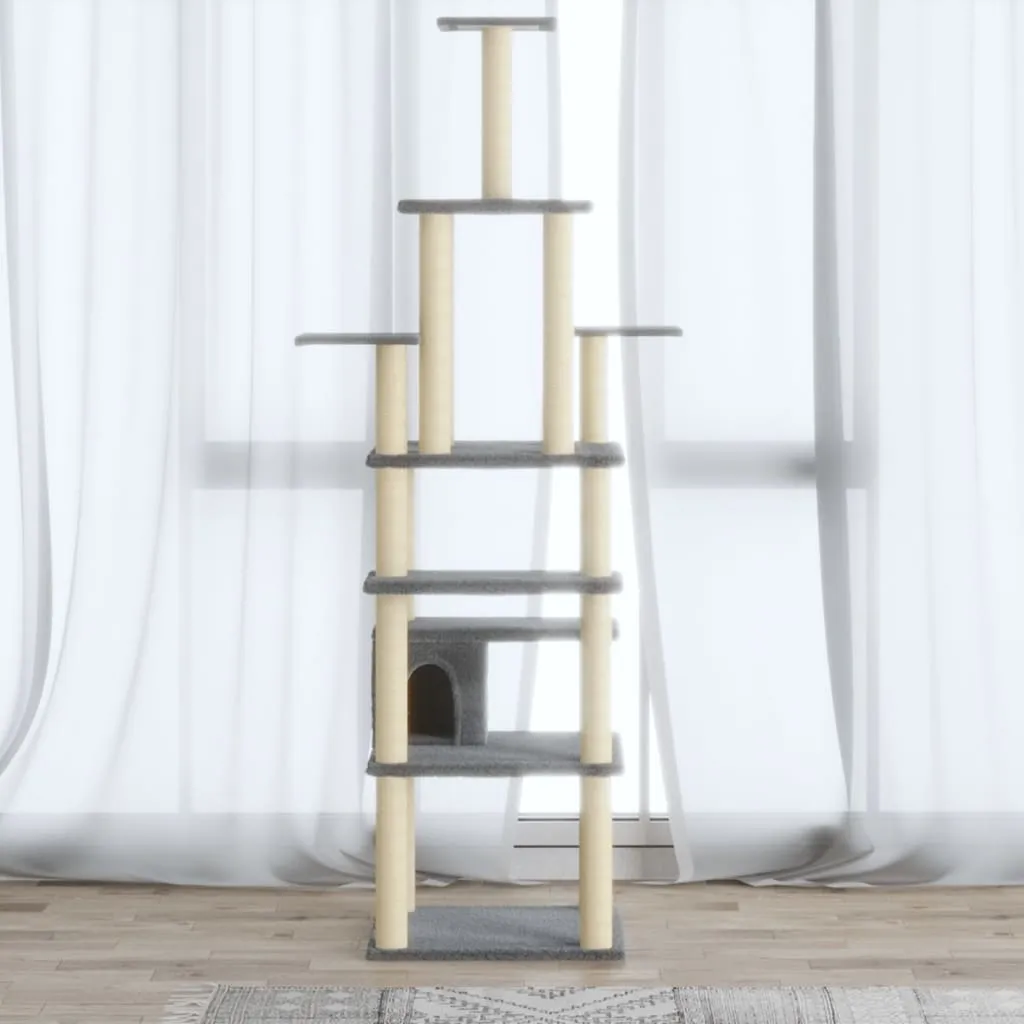 vidaXL Albero per Gatti con Tiragraffi in Sisal Grigio Chiaro 183 cm