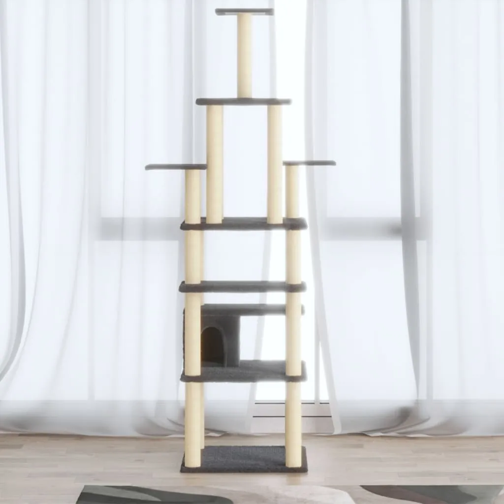 vidaXL Albero per Gatti con Tiragraffi in Sisal Grigio Scuro 183 cm