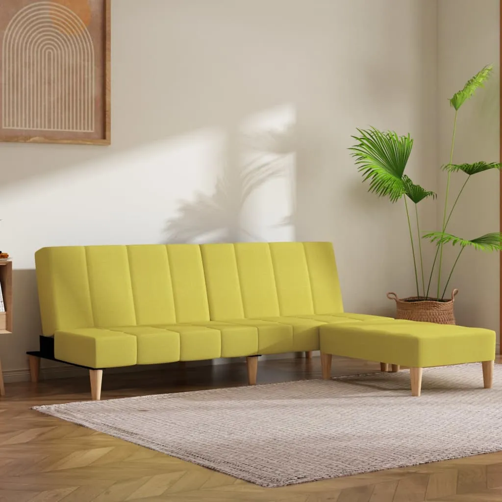 vidaXL Divano Letto a 2 Posti con Pouf Verde in Tessuto