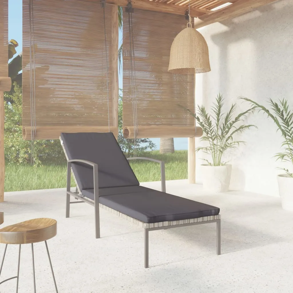 vidaXL Lettino Prendisole da Giardino con Cuscino Polyrattan Grigio