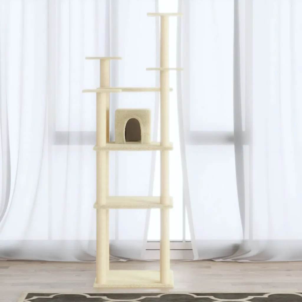 vidaXL Albero per Gatti con Tiragraffi in Sisal Crema 171 cm