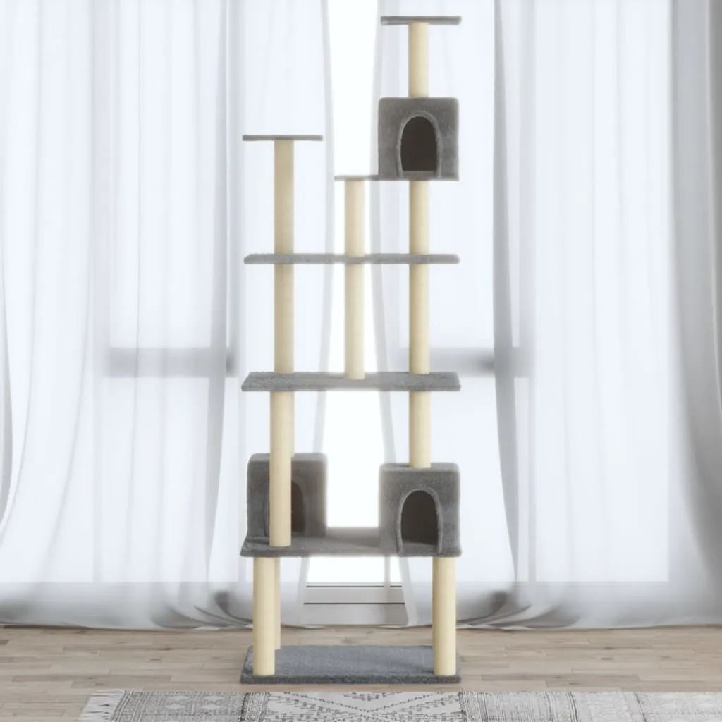 vidaXL Albero per Gatti con Tiragraffi in Sisal Grigio Chiaro 188 cm