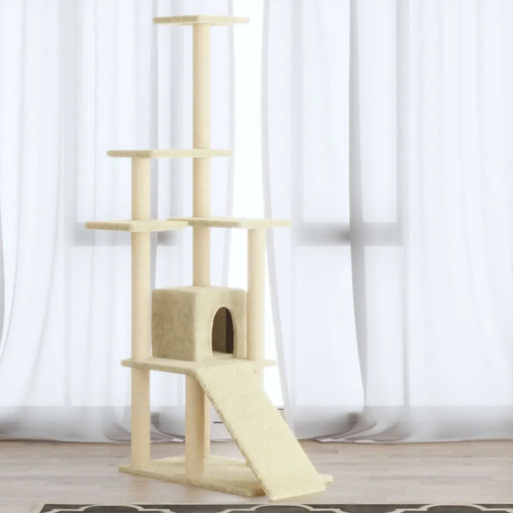 vidaXL Albero per Gatti con Tiragraffi in Sisal Crema 155 cm